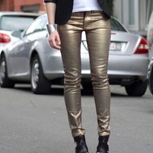 Alice and Olivia dark metallic gold jeans